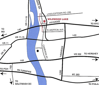 Map of Harrisburg, PA showing Wildwood Park